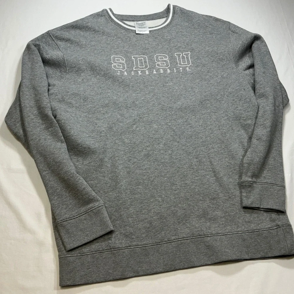 SDSU Jackrabbits‎ Hanes Gray Crewneck Sweatshirt Mens Pullover College Apparel